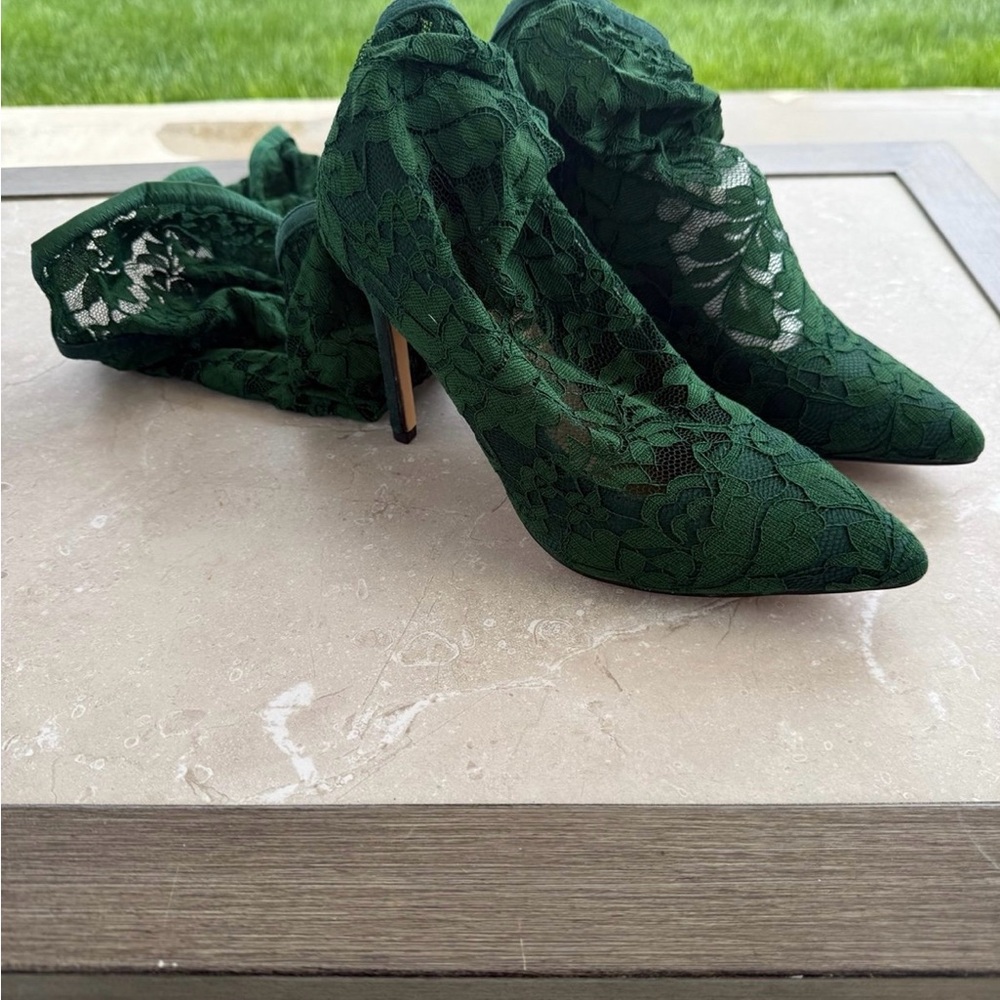 Green over-the-knee heels